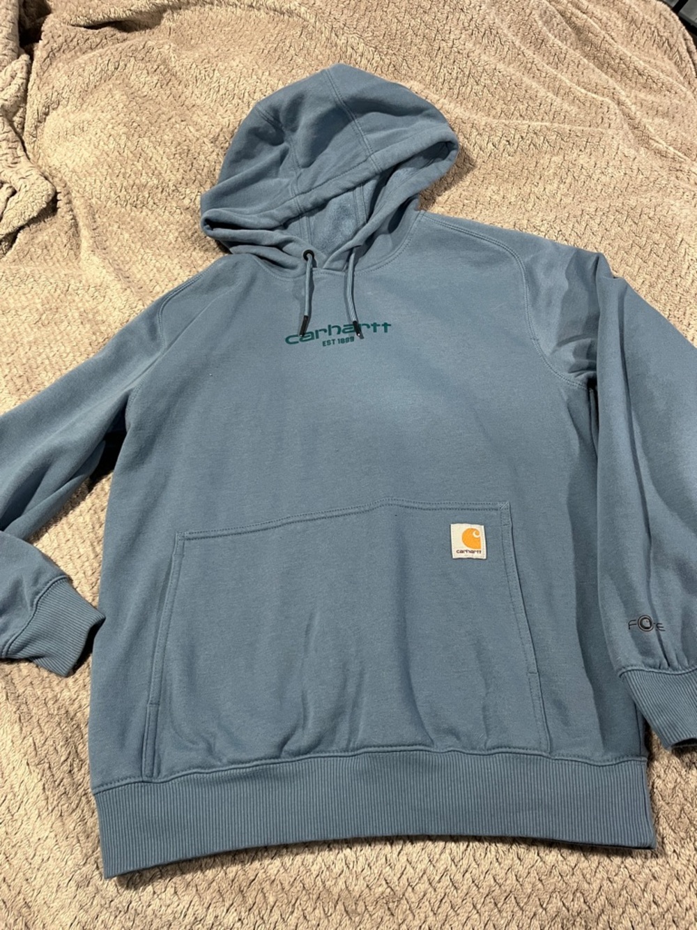 Carhartt Blue Pullover Hoodie with Logo Patch